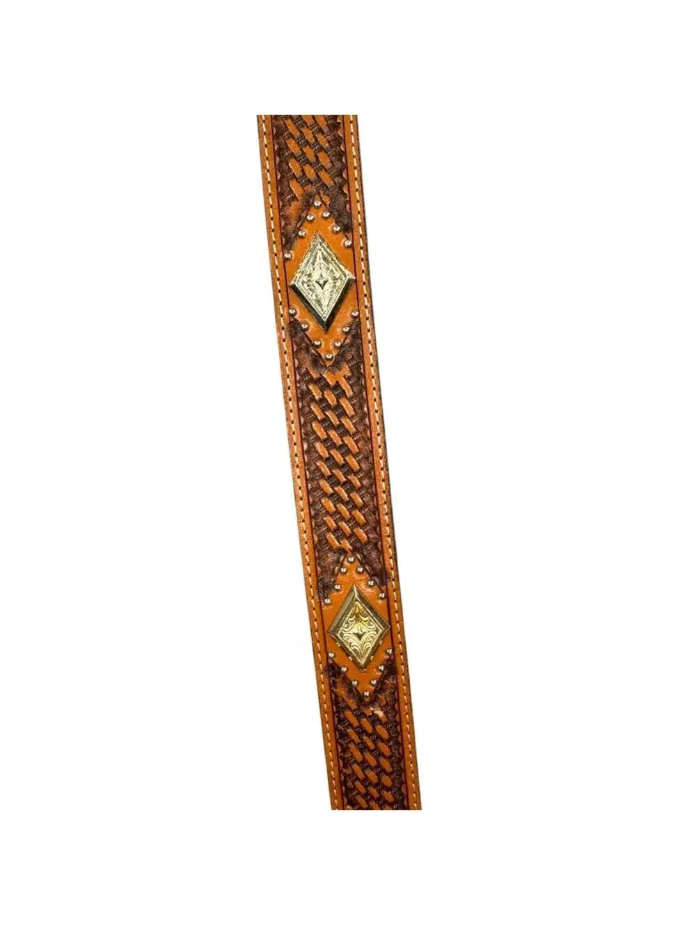 Western Style Tooled Leather Belt With Silver Eagle Buckle